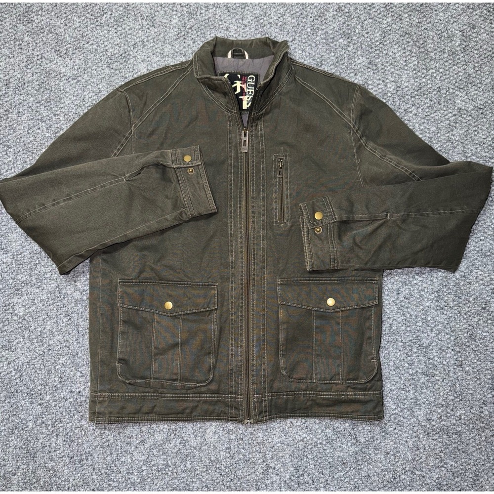 VTG GUESS Brown Full Zip Stand-Up Collar Bomber Jacket Mid-Length Men's M